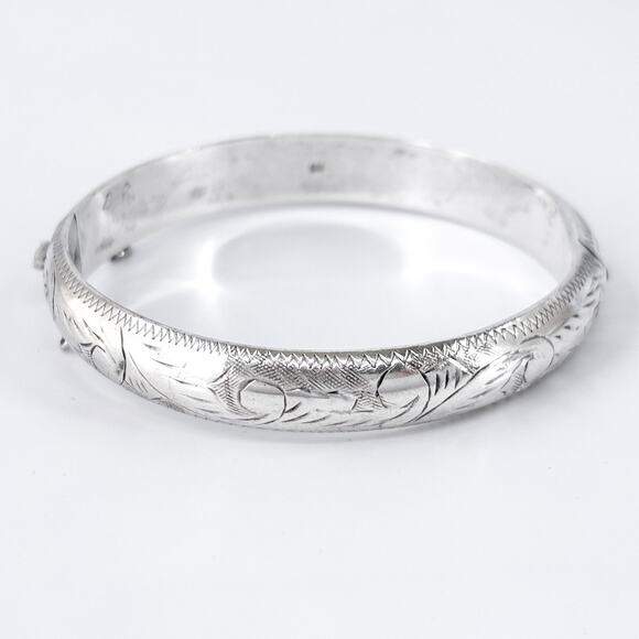 Vintage Sterling Silver 925 Hinged Bangle Bracelet – 7.25” Missing Safety Chain - Picture 4 of 11